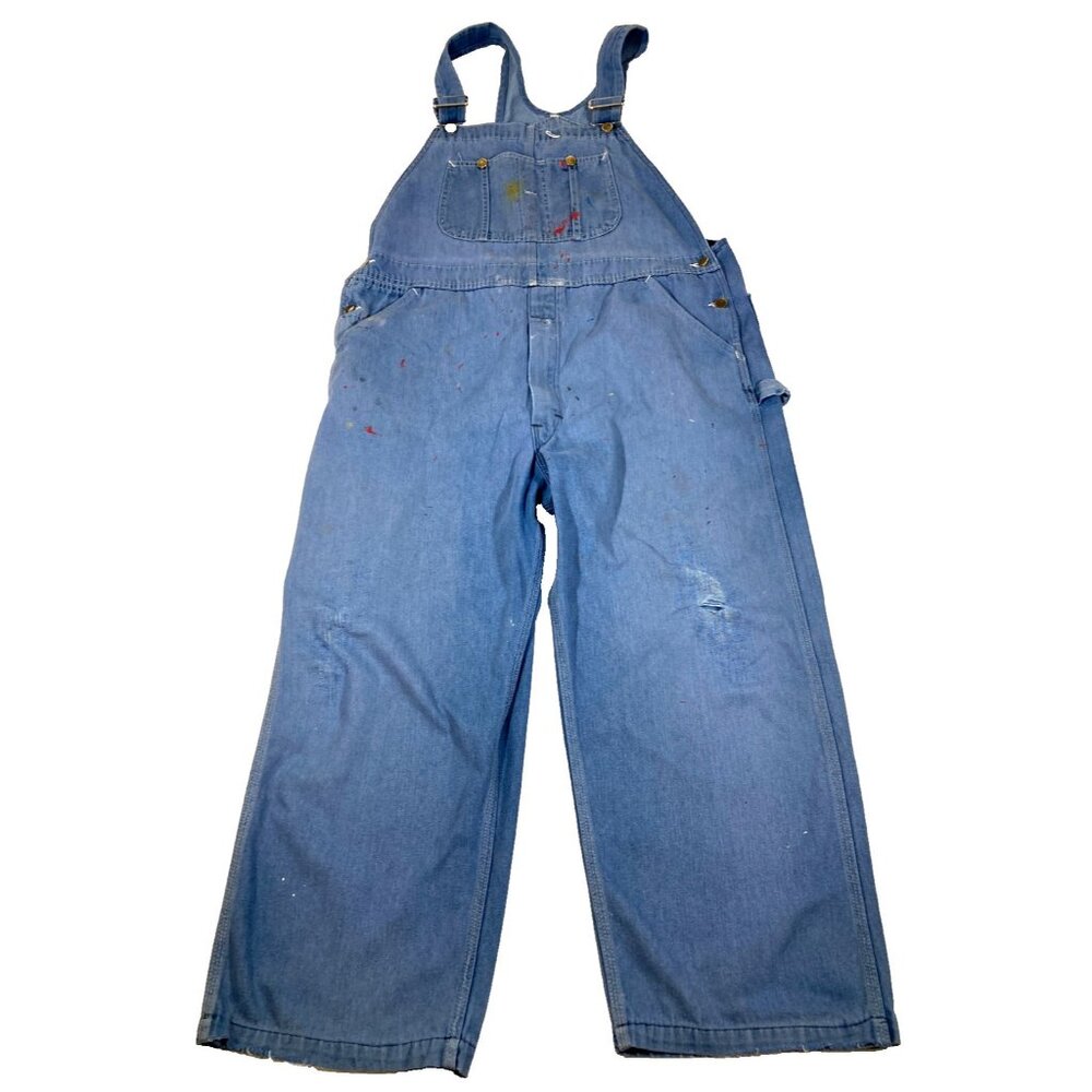 Vintage Roebucks Bib Overalls Distressed 42x25 Carpenter Farm Sears Denim Jeans